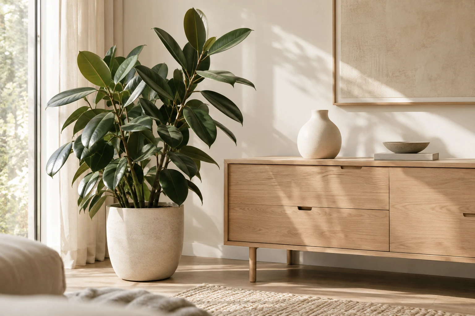 Styling a Rubber Plant on Wood